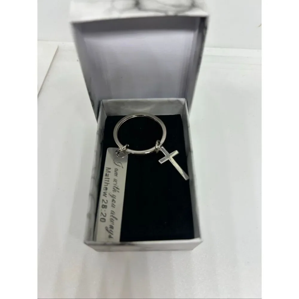 Christian Cross Keychain Matthew 28:20 Bible Verse Faith Gift